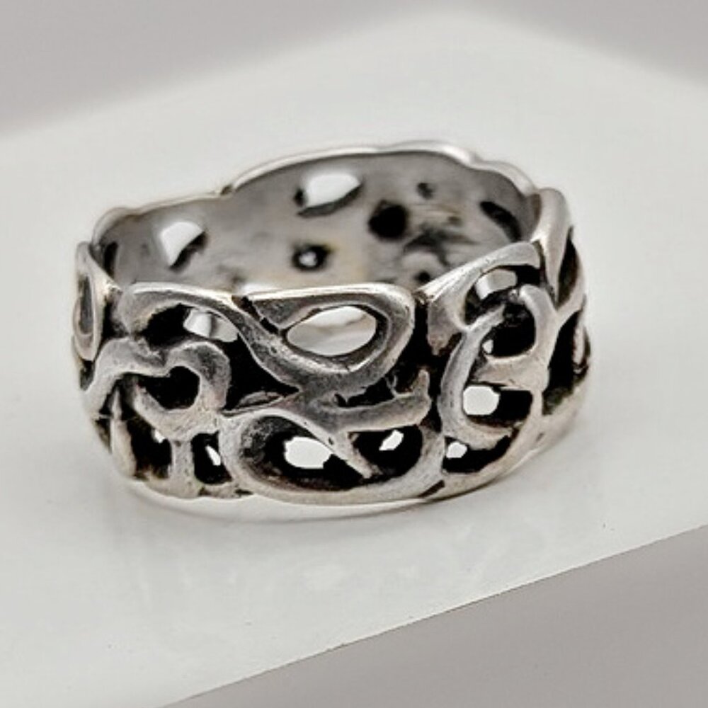 Vintage Sterling Filigree Ring - Brutalist Unisex Size 9 Ring - 1970s